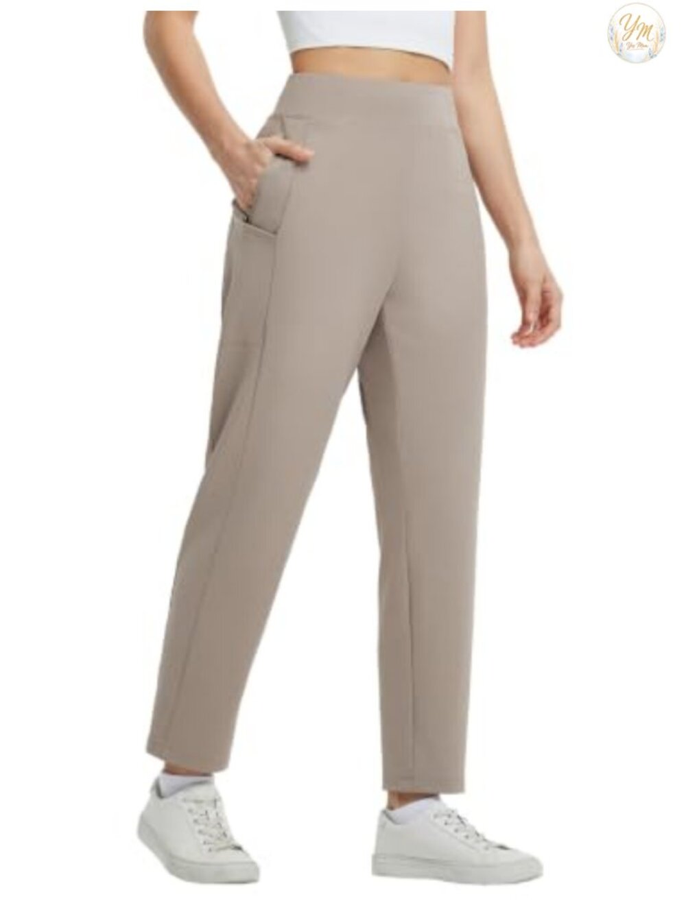 Women's Travel Work Pants with 6 Pockets Stretch High Waist Ankle Length Slacks